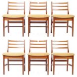 A & FH SET OF SIX TEAK FRAMED LADDERBACK DINING CHAIRS