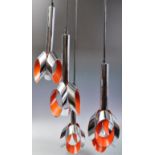 RAAK OF AMSTERDAM CHROME AND ORANGE ENAMEL CHANDELIER