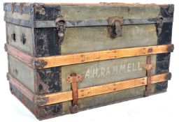 ANTIQUE OAK AND IRON BOUND TRAVEL TRUNK / COFFEE TABLE