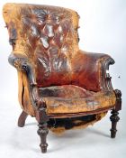 ANTIQUE VICTORIAN MAHOGANY AND BUTTON BACK LEATHER ARMCHAIR