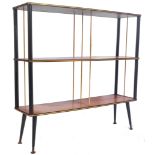 RETRO VINTAGE TEAK AND BRASS ATOMIC OPEN BOOKCASE