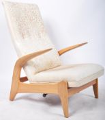 MID CENTURY OAK FRAMED RECLINING ARMCHAIR