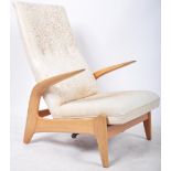 MID CENTURY OAK FRAMED RECLINING ARMCHAIR