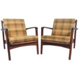 PAIR OF TOOTHILL AFROMOSIA WOOD ARMCHAIRS RETAILED BY HEALS