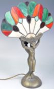 ART DECO STYLE LAMP WITH STAINED GLASS FAN PANEL