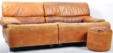 HABITAT - VINTAGE MODULAR TAN BROWN TWO SEATER SOFA AND FOOTSTOOL