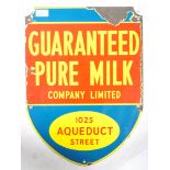 GUARANTEED PURE MILK - ORIGINAL ENAMEL ADVERTISING SIGN