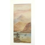W H Earp, 'Sailing boats on river with mountainous landscape', signed watercolour, 54 x 245cm.