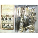 A set of six cased silver teaspoons, Sheffield 1908, ___4oz and a quantity of Tudor plate cutlery.