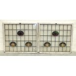 Three early 20th century Art Nouveau style sash window leaded light panels, 97 x 107cm, and one