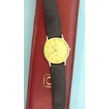 An Omega De Ville gold-plated wrist watch, (quartz), boxed.