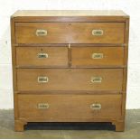 A late-19th/early-20th century brass-bound satin walnut military secretaire chest, the secretaire