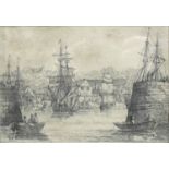 Style of Samuel Prout, 'Plymouth, coming up from Catwater', an unsigned pencil sketch, inscribed