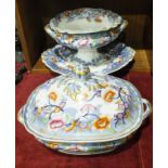 A 19th century ironstone two-handled fruit bowl on stand, together with a tureen and cover,