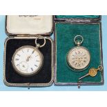 A lady's silver-cased open-face pocket watch, boxed and a silver-cased open-face pocket watch, (