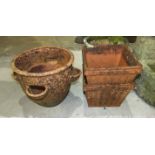 A terracotta bowl planter, 35cm high, 40cm diameter and two others, (3).