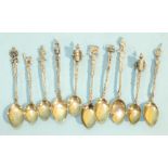 A collection of ten .800 Continental silver-stamped souvenir-style spoons, approximately ___4oz.