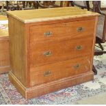 An Edwardian satin walnut chest of three drawers, 91cm wide, 83cm high.
