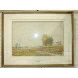 Arthur Mills, 'Shepherds driving sheep along a lane', signed watercolour, inscribed on mount