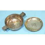 A Chinese white metal porringer by Zeewoo, the handles with the Shanghai Scottish Volunteer Corps