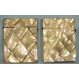 Two mother of pearl card cases, (each with one tile missing), an Indian card case with carved