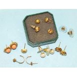A quantity of gold and unmarked yellow metal ear studs, (six pairs).