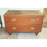 A bottom section of a late-19th century military chest, having two long drawers, on turned legs,