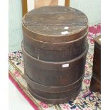 A wooden coopered food barrel and lid, 57cm high.