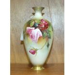 A Royal Worcester vase of ovoid shape, with painted rose decoration, signed F J Bray, 16cm high,
