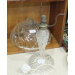 A 20th century cut-glass table lamp with dome shade, 47cm high.