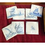 A collection of seven Delft tiles, mainly maritime subjects, 13cm square, (7).