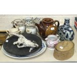 A collection of various 19th century and later ceramics, including Staffordshire jugs, John Pollex