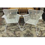 A pair of plastic mesh garden chairs with tubular metal frames, (2).