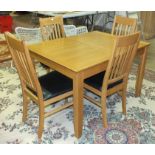 A John Lewis light oak 'Ellis' extending dining table, 152.5 x 90cm extended and a matching set of