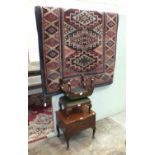 A modern Kazak design wool rug, 206 x 194cm, two modern foot stools and other items.