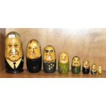 A Russian eight-piece babushka doll in the form of Russian leaders, from Boris Yeltsin to the