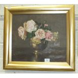 A Reid, 'Still life roses in vase', signed oil on canvas, 37 x 42cm.