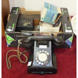 A black Bakelite telephone, no. 332 C55/2A on base, Richter Anchor Bricks Set 2A, a bagatelle