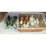 A collection of various stoneware and glass ginger beer and mineral water bottles, (some damages).