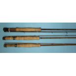 Two 7ft Apollo tubular steel 2-piece trout fly rods and a Daiwa 9ft 6-inch 2-piece carbon greenheart