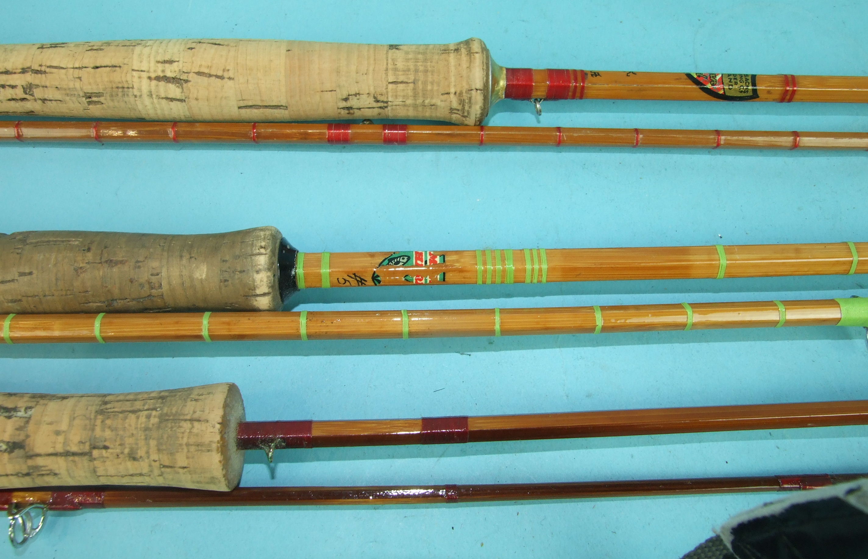 A Trossachs Rod Building Co. Clan Rod 9ft 2-piece split-cane trout fly rod, a 9ft 6-inch 3-piece