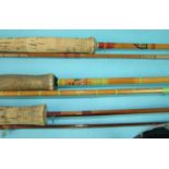 A Trossachs Rod Building Co. Clan Rod 9ft 2-piece split-cane trout fly rod, a 9ft 6-inch 3-piece