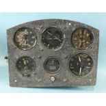 A WWII blind flying aircraft control panel c1943, the board marked 6A/760, the artificial horizon