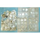 A large quantity of mother of pearl buttons, mainly 2.7cm diameter, a few as part sets on cards,