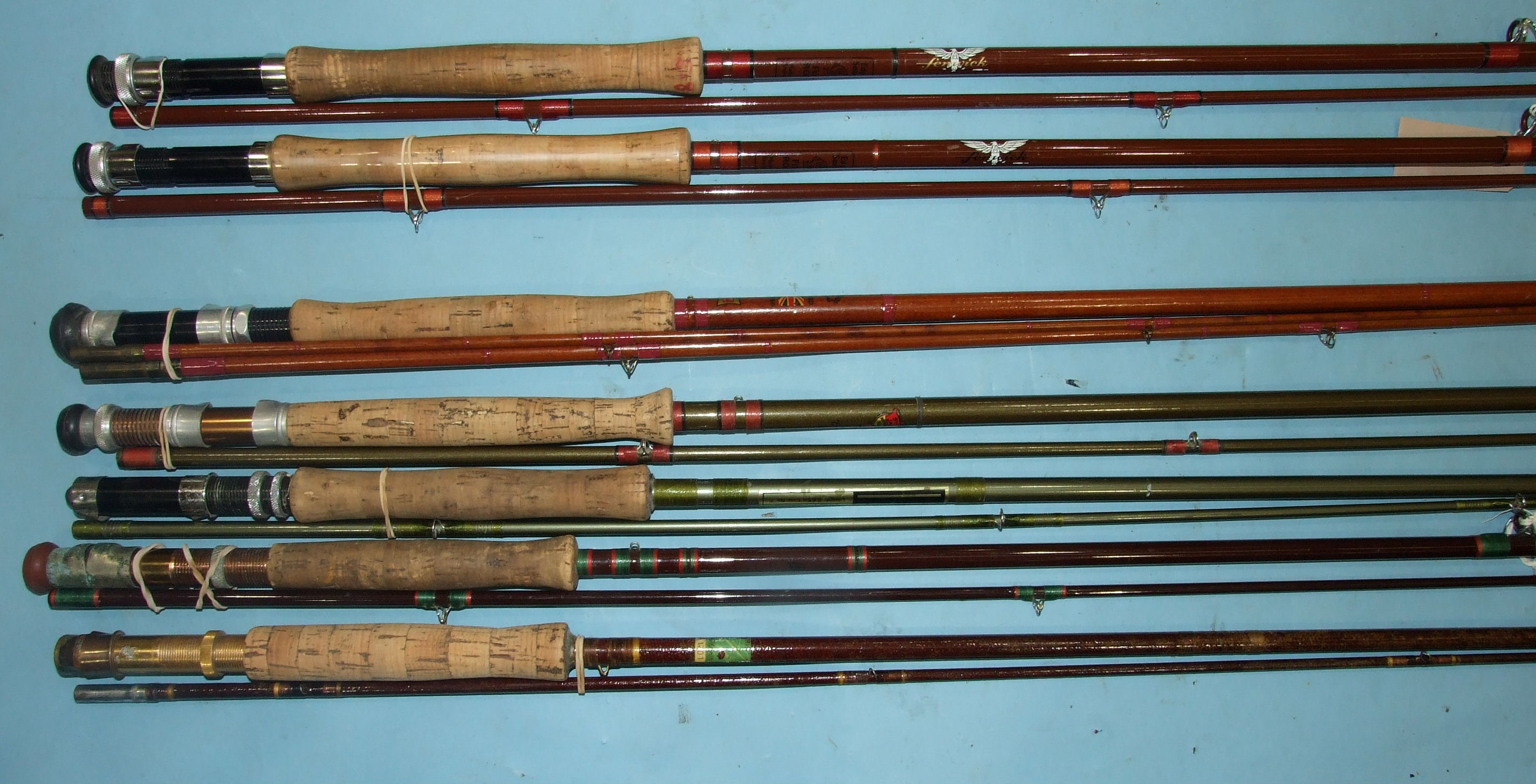 An Edgar Sealey Fenwick Feralite glass fibre 10ft 2-piece fly rod, with cork grip and original