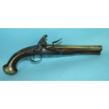 An 18th century flintlock holster pistol by Richard Wilson, London, the 20.5cm brass barrel struck