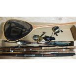 A Jarvis Walker Devil 6ft spinning rod with associated GX2000 reel and other spinning and boat