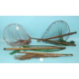 An Ogden Smith wooden-handled trout net and three other wooden-handled landing nets, (4).