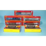 Hornby OO Gauge, four R6790 EWS YGB Seacow Ballast Hoppers, with boxes, (no longer fitting packaging