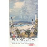 A British Railways travel poster for Plymouth, depicting Plymouth Hoe, with Drakes Island, Sir